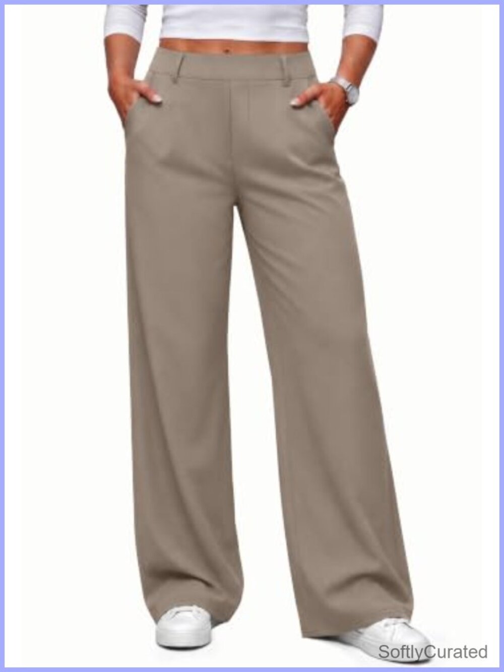 Women's Wide Leg Business Casual Pull On Trousers Slacks High Waist